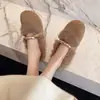 Zapatos de algodón de boca baja con forro polar, estilo coreano de invierno, felpa cálida, tacón oculto, zapatos de algodón peludos, suela suave, Mary Jane, marrón, para mujer