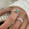 Anillo con Diseño de Patrón Tallado de Flor de Zircón Azul Extra Grande para Mujeres para Usar Juntas, Dulce, Moderno y Versátil, con Apertura Ajustable