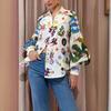 Camisa cárdigan de manga larga con estampado de algodón y lino de otoño 2023 nueva europea y americana de Amazon para mujer