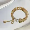 Vento Dourado e Orvalho de Jade Pulseira de Cristal Amarelo Natural Torre Amarela, Pulseira de Cristal Amarelo Cabacinha, Joia de Mão Presente para Namorada de Cristal Branco