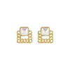 Pendientes de Aro Geométricos Cuadrados de Plata S925 Moda Corea del Sur Pendientes Dulces de Perla Pendientes Huecos Vintage