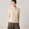 Suéter 100% Caxemira Pura Feminino Gola Alta Cardigan de Botões Trançado Roupa de Exterior Quente Malha Elegante Fashionável Temperamento