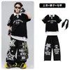 Roupas de Dança de Rua Hip Hop Roupas da Moda Hip Hop para Crianças Roupas de Performance Incríveis Camisa Polo Preta e Branca para Meninos Conjunto de Roupas de Performance