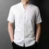 Camisa elegante de manga corta Guofeng de verano, ligera, de lujo, mezcla de lino y algodón, transpirable, para hombres de mediana edad y jóvenes.