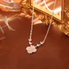 Collar Colgante de Trébol de Cuatro Hojas Rosa de Alta Venta Zirconia Brillante Cadena de Atmósfera con Candado Corazón Dulce Fresco Lindo Femenino