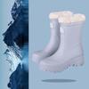 Botas de chuva com cordão de algodão adicionado, botas de chuva femininas de cano médio, sapatos aquáticos, sapatos de borracha antiderrapantes à prova d'água, botas de água de cano curto para lavagem de carros na cozinha, além de fronteiras