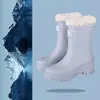 Geração transfronteiriça cabelo outono e inverno forrados com fleece cano médio galochas femininas antiderrapantes sapatos de borracha externos galochas de trabalho para cozinha sapatos femininos impermeáveis