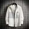 Chaqueta Patchwork de Moda Negra Primavera/Otoño Camisa Casual Ropa de Trabajo Superior Camisa de Manga Larga para Hombre Estilo Hong Kong