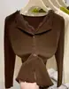 Nuevo Suéter Cardigan Abrigo de Punto Estilo Coreano Dulce y Suave con Cuello en V, Encaje y Volantes, Adelgazante, Otoño/Invierno 2026 para Mujer