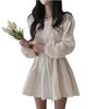 Chic Coreano Primavera Temprana Estilo Francés Suave Moderno Versátil Vestido de Moda con Patchwork Plisado y Cintura Anudada
