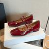 2123-5 Zapatos Mary Jane Cuadrados de Tacón Grueso con Correa de Doble Hebilla Otoño Nuevos Cómodos de Tacón Bajo Estilo Preppy para Mujer