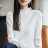 Transfronterizo 2025 Principios de Otoño Nuevo Estilo Algodón Puro Volantes Cuello Semi-Alto Suéter de Punto Manga Larga Mujer Color Sólido Diseño Holgado