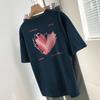 260g Algodão Pesado Manga Curta T-shirt Verão Feminino Estilizado Amor Impresso Nicho Top Solto Algodão Meia Manga