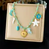 Colección de Collares Coloridos Estilo Océano con Goteo de Aceite, Cadena para Clavícula de Concha Estrella de Mar Sol Perla de Imitación, Joyería al por Mayor Estilo Vacacional