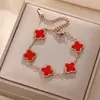 Pulsera de Acero de Titanio con Diseño de Trébol de Cuatro Hojas y Cruz, Moda Coreana, Simple, de Lujo, para Mujer, Incrustada con Diamantes, Joyería Transfronteriza que No se Desvanece