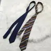 Broche Bordado Gravata Listrada Azul para Mulheres, Roupa Estilo Britânico Marrom Café Amarrada à Mão, Moda Clássica Ameixa Madura Mesmo Estilo