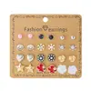 Pendientes de Combinación de Perlas Redondas de Imitación de Flor y Diamante, Varios Meses, Set de Pendientes, Europeos y Americanos de Venta Caliente Transfronteriza, 12 Pares