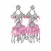Pendientes de borla de cristal redondo con incrustaciones de diamantes, pendientes de estilo étnico bohemio, pendientes exagerados y únicos de alta gama al por mayor
