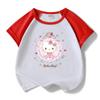 Conjunto infantil de manga curta com estampa de desenho Hello Kitty Verão 2023 novo conjunto de duas peças com shorts finos da moda para meninas