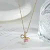 Novo Colar de Coração Rosa com Laço Cravejado de Zircônia de Cobre para Mulheres, Gargantilha Doce e Estilosa da Moda