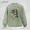 Camiseta de manga comprida com estampa de guitarrista de rock para homens, estilo primavera e outono, corte solto, moda de rua, top redondo moderno