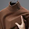 Camiseta de Manga Longa Masculina de Veludo Real Dupla Face, Gola Alta Espessa e Quente, Bordada, de Alta Qualidade, Transfronteiriça