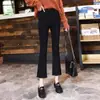 Pantalones Jeans Negros Micro-acampanados para Mujer Cortos 2024 Nuevos de Cintura Alta Adelgazantes Verano Delgados Ocho-nueve