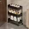 Prateleira de armazenamento para banheiro atrás da porta, carrinho pequeno ultrafino para vãos de banheiro, armário de armazenamento de vários andares de piso para espaços de vaso sanitário extremamente estreitos