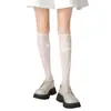 Calcetines de pantorrilla de encaje de seda blanca estilo puro para mujer, calcetines de compresión finos para pierna delgada, calcetines de tubo de cristal blanco de verano