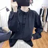 Camisa de Moda Primavera 2026 con Cuello Volante y Manga Larga para Mujer, Moda Estilo Hong Kong que Reduce la Edad, Nueva Camisa Básica de Corte Holgado Primavera/Verano para Mujer