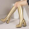 22 Comercio exterior nuevo cabeza cuadrada cremallera lateral plataforma impermeable tacón grueso súper alto tubo largo pero rodilla botas de mujer talla 43 transfronterizo