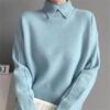 Suéter de cuello polo, camisa base para mujer, nuevo otoño e invierno 2024, jersey de punto de color sólido con hilo, top para mujer