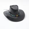 Amazon Transfronterizo Sombrero de Copa de Cuero Sintético de Venta Caliente Sombrero de Jazz Retro Negro Cuero PU Ala Plana Sombrero de Ala Grande