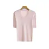 Suéter de punto de lana para mujer con cuello en U, hombro normal, manga corta, colección otoño 2026, versátil de corte ajustado para llevar debajo, con cuello redondo bajo
