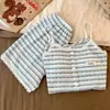 Camisola de Tricô Listrada Colorida de Verão para Mulheres Conjunto Doce para Meninas com Bojos 26 Novo Estilo Roupa de Casa