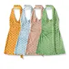 1636-26 Verano estilo coreano ajustado lunares cuello en V ceñidor de cintura cuello halter sin tirantes vestido falda corta