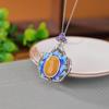 Um Cervo Prata S925 Sterling Silver South Red Beeswax Retro National Tide Enamel Lotus Hollow Egg Noodles Pingente Estilo Étnico Pingente