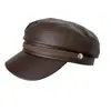 Gorra Octagonal de Cuero PU Retro para Mujer Estilo Británico Moda Temperamento Gorra Plana Hace que las Caras Grandes Parezcan Más Pequeñas Boina Gorra de Periódico