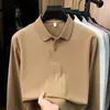 Camisa polo de manga larga de algodón piqué hexagonal puro para hombre, nuevo estilo otoño 2026, cuello camisero, color liso, camiseta casual y transpirable para hombre