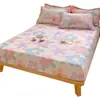 Sábana Bajera Ajustada de Algodón Cepillado Engrosado, Universal para Todas las Estaciones, Estampada, Completamente Cerrada, Resistente a la Suciedad, Cubre Cama Antideslizante de Algodón, Funda Protectora, Juego de Tres Piezas