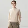 Otoño e Invierno Nueva Camiseta Base de Punto de Cachemira Moda Suave Cómoda Color Sólido Simple Cuello Alto Semiabierto Manga Larga para Mujer