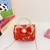 Bolsa de Año Nuevo para Niños Estilo Occidental Dibujos Animados Lentejuelas Moño Mini Bolso de Mano Perla Chanel Bolsa Cruzada de Año Nuevo