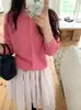 26 Otoño Nuevo Estilo Coreano 100% Lana de Oveja Color Sólido Cuello Redondo Manga Larga Versátil Cardigan de Punto para Viajar al Trabajo para Mujer