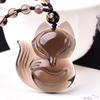 Pingente Raposa Obsidiana Olho de Arco-Íris Natural Pingente Raposa Fada Obsidiana Gelo Colar Masculino e Feminino