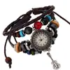Aprovação Direta da Fábrica Pulseira de Relógio de Couro de Vaca Estilo Retrô Joias para Meninas Pulseira de Couro Genuíno com Contas Novo Relógio
