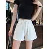 Shorts Jeans de Cintura Alta para Mulheres, Novo Estilo de Verão, Corte Solto, Emagrecedor, Azul, Petite, Perna Larga, Corte A, Hot Pants Finos