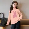 Y2274# Camiseta de Manga Longa Coringa para Meninas Nova Camisa de Base para Crianças Primavera e Outono Manga Longa Fina Camiseta Gola Redonda para Crianças Média e Grande