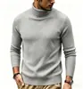 Outono Inverno Novo Suéter Masculino Gola Alta Cor Sólida Listras Verticais Slim Fit Pulôver Tricô Camisa Base Casual Jovem
