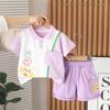 Conjunto Curto Estampado de Desenho para Bebê Menina Verão 2025 Novo Estilo Estilo Menino Camisa Polo Costurada Conjunto de Duas Peças Tendência