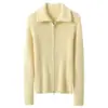 Nuevo Otoño/Invierno 100% Cachemir Puro Suave y Esponjoso Cárdigan de Punto Rayado con Cremallera y Solapa Estilo Coreano Chaqueta Pequeña para Mujer